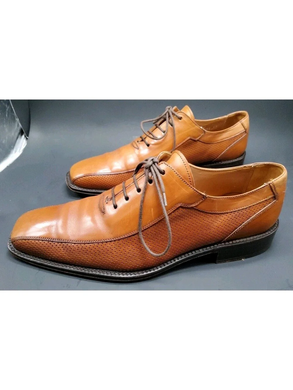 Pertini Leather Dress Shoes Square Toe Lace Up Brown 16686 Spain Men's Sz US 10